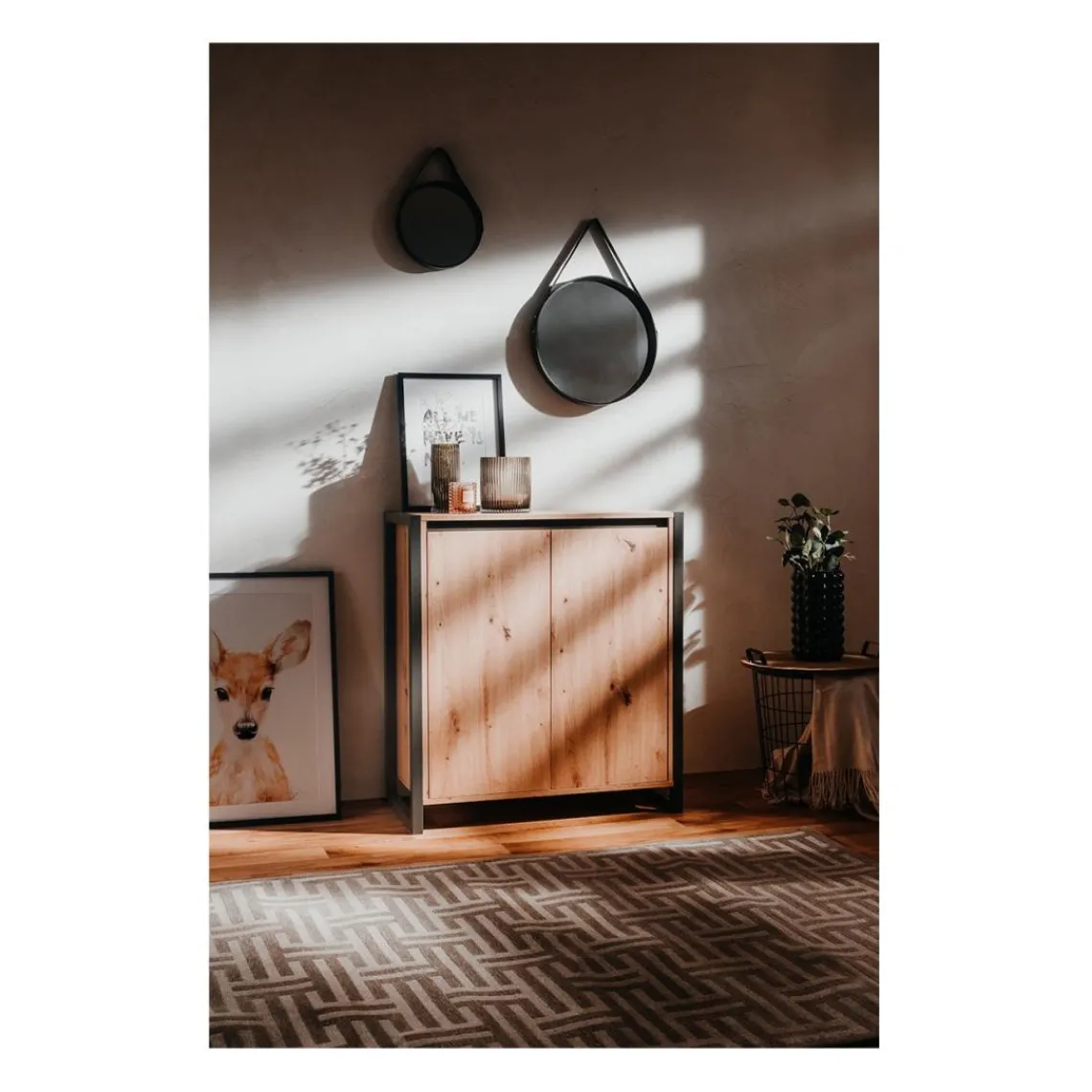 Calicosy Petit Buffet de Rangement 2 Portes DENVER Beige