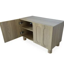 3S. x Home Petit buffet rétro-moderne avec portes sculptées Durand Chêne grisé Hot