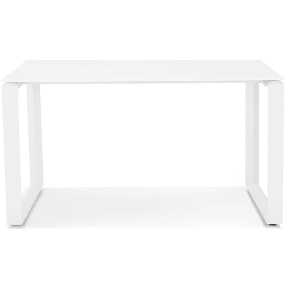 ALTEREGO Petit bureau droit design 'BAKUS' en verre et métal blanc Best