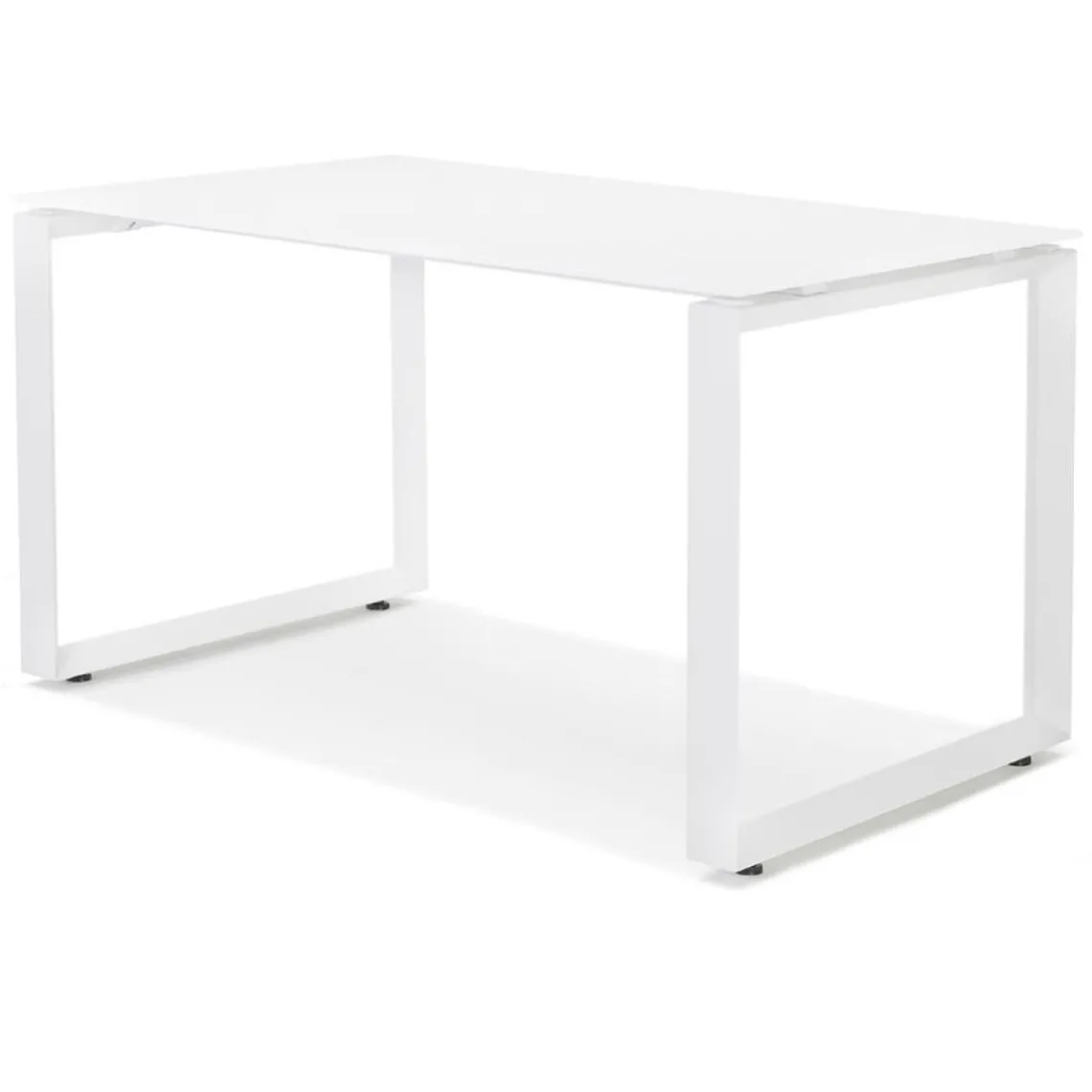 ALTEREGO Petit bureau droit design 'BAKUS' en verre et métal blanc Best