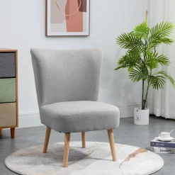 3S. x Home Petit fauteuil en bois massif et en tissu de Style Scandinave Gris Discount