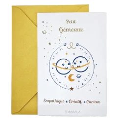 Tom & Mila Petite carte Astro avec enveloppe, blister et cadre doré Gémeaux Discount