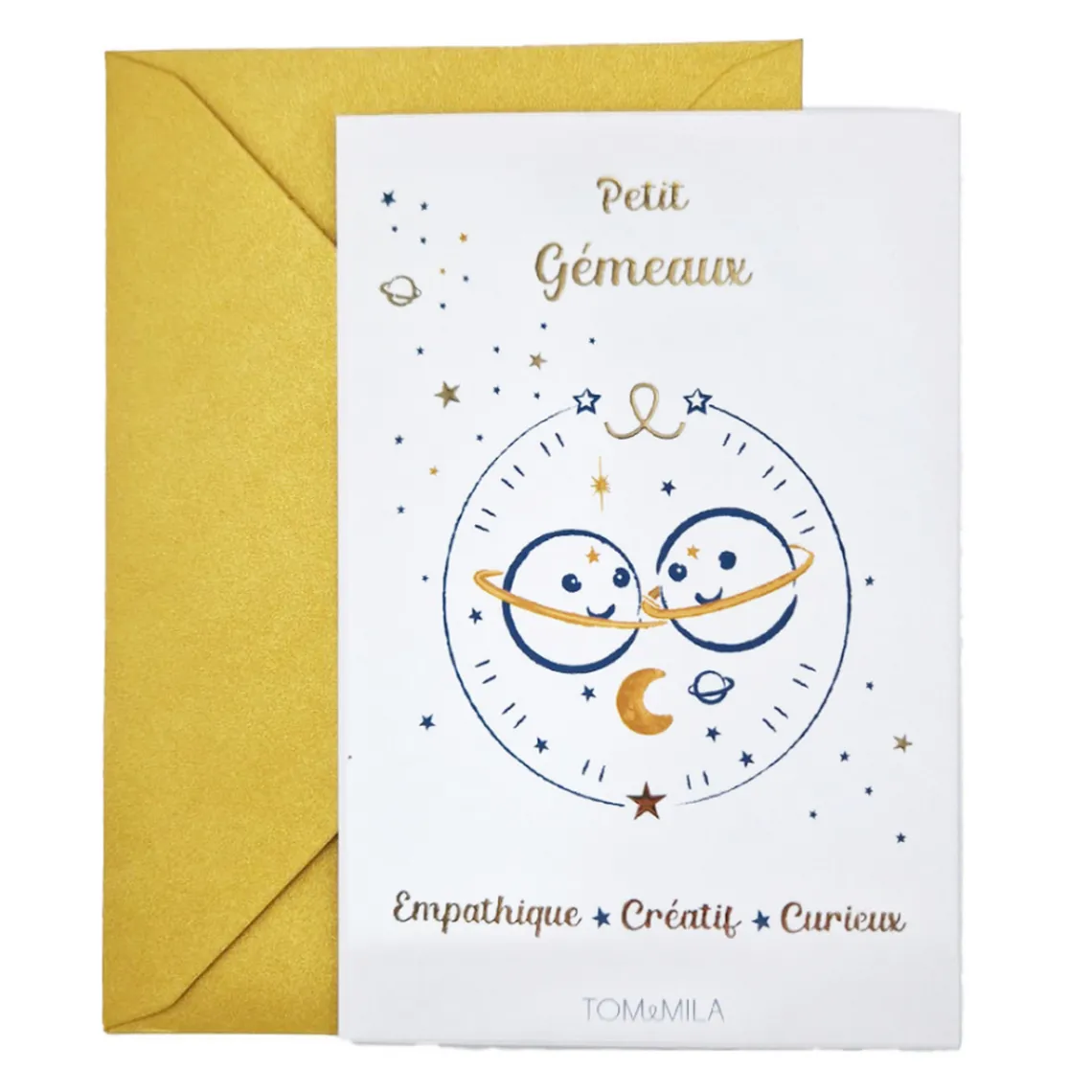 Tom & Mila Petite carte Astro avec enveloppe, blister et cadre doré Gémeaux Discount