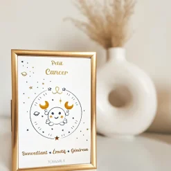 Tom & Mila Petite carte Astro avec enveloppe, blister et cadre doré Cancer New