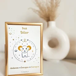 Tom & Mila Petite carte Astro avec enveloppe, blister et cadre doré Bélier Hot