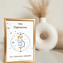 Tom & Mila Petite carte Astro avec enveloppe, blister et cadre doré Capricorne New