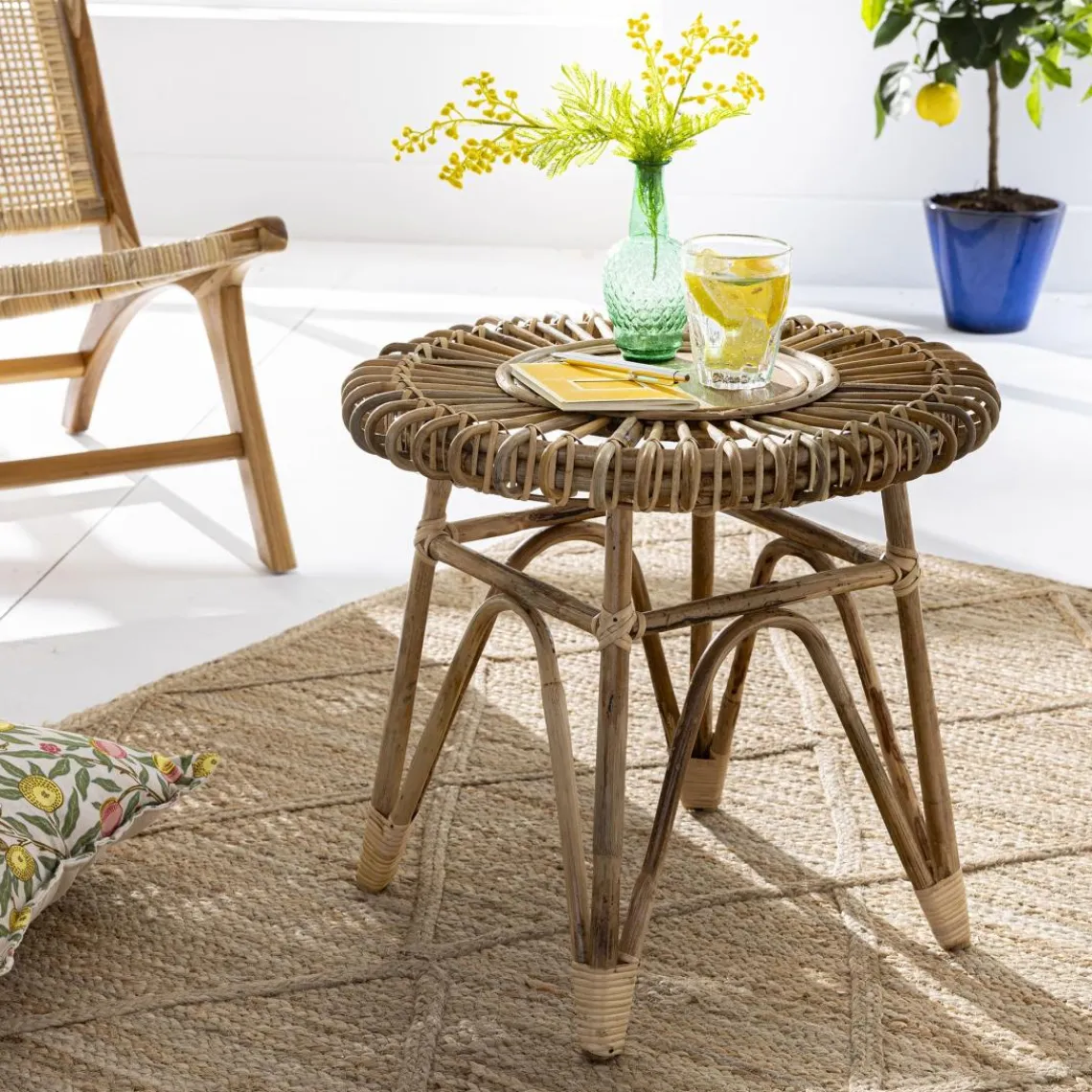 Becquet Petite table ronde en rotin cane Online