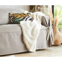 Becquet Plaid AME. MOUTON Blanc écru Discount