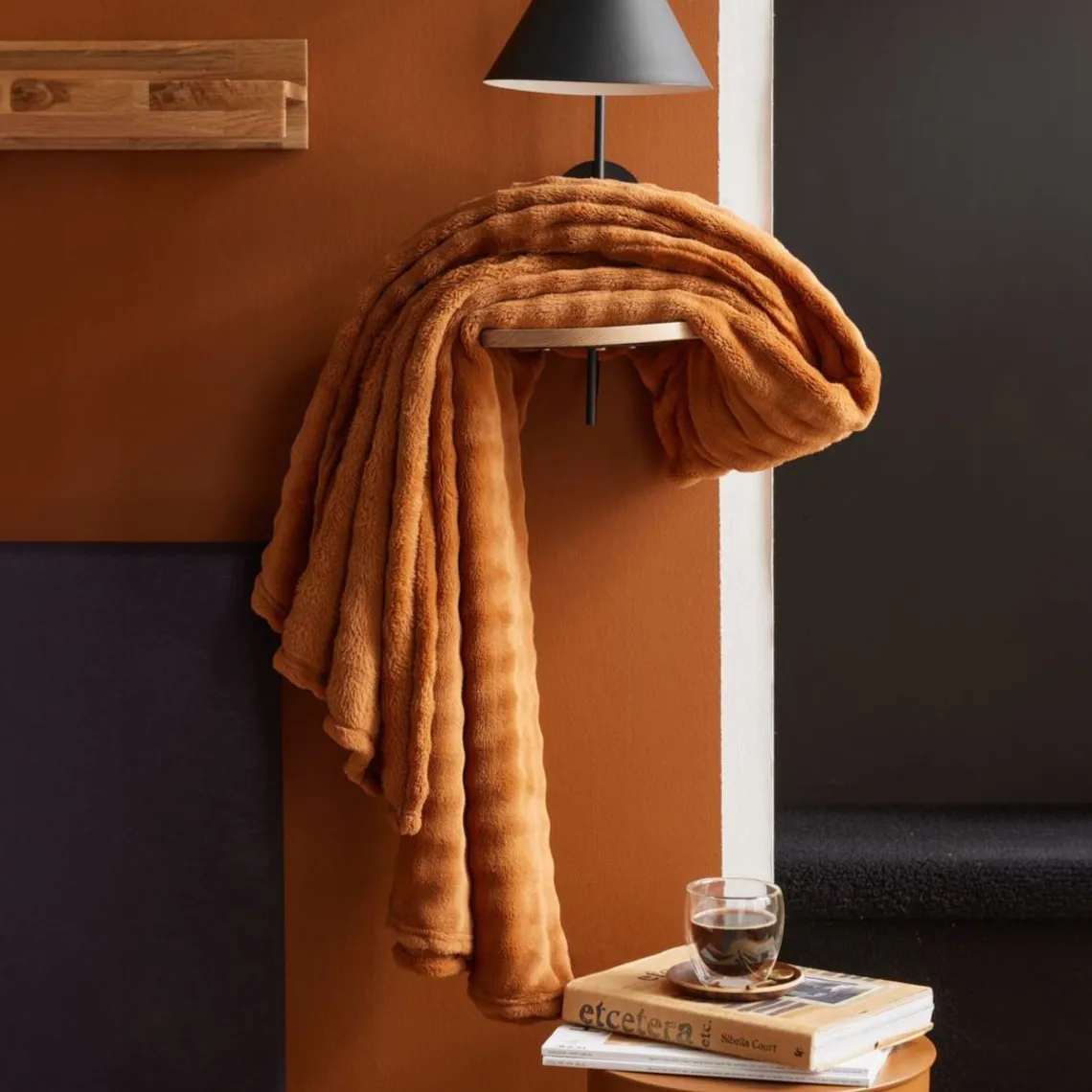 Today Plaid Damier en polyester 130 x 180 MOKA Caramel Outlet