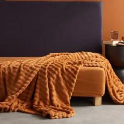 Today Plaid Damier en polyester 130 x 180 MOKA Caramel Outlet