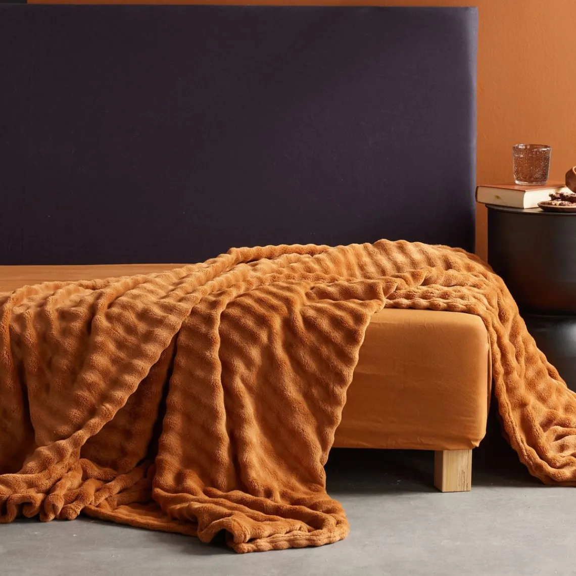 Today Plaid Damier en polyester 130 x 180 MOKA Caramel Outlet