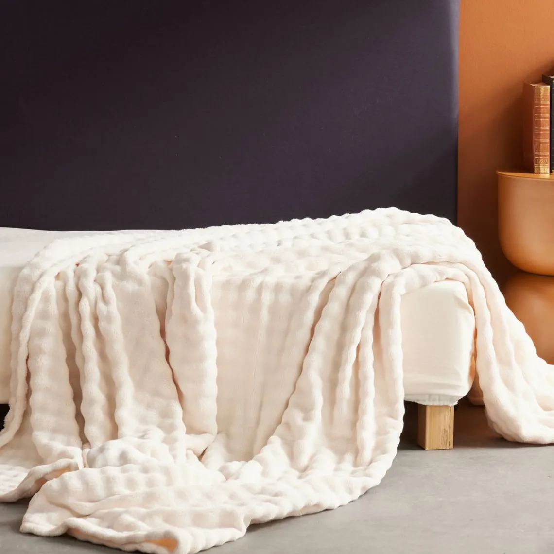 Today Plaid Damier en Polyester 130 x 180 MATCHA + MOKA Creme Beige Ficelle New