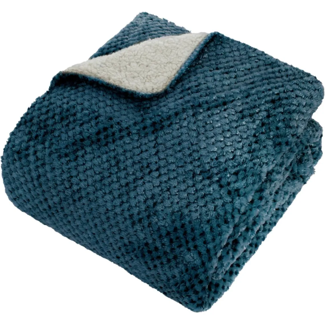 3S. x Home Plaid flanelle effet sherpa Lyno 170x130cm - bleu Sale