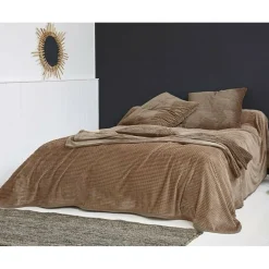 Becquet Plaid ou jeté de canapé et jetés tuftés velours - Beige Clearance