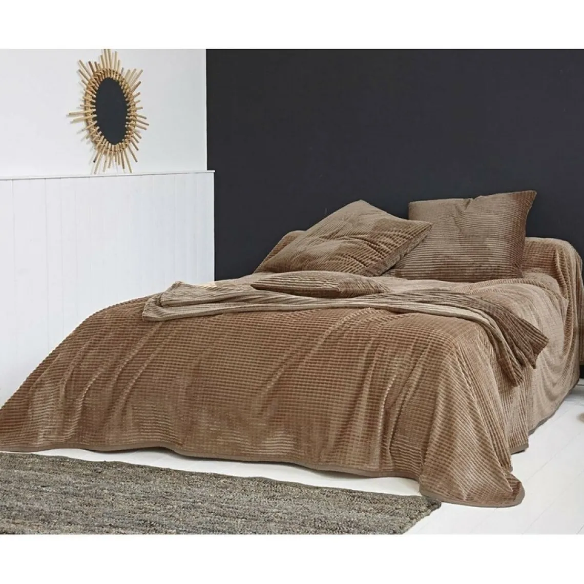 Becquet Plaid ou jeté de canapé et jetés tuftés velours - Beige Clearance