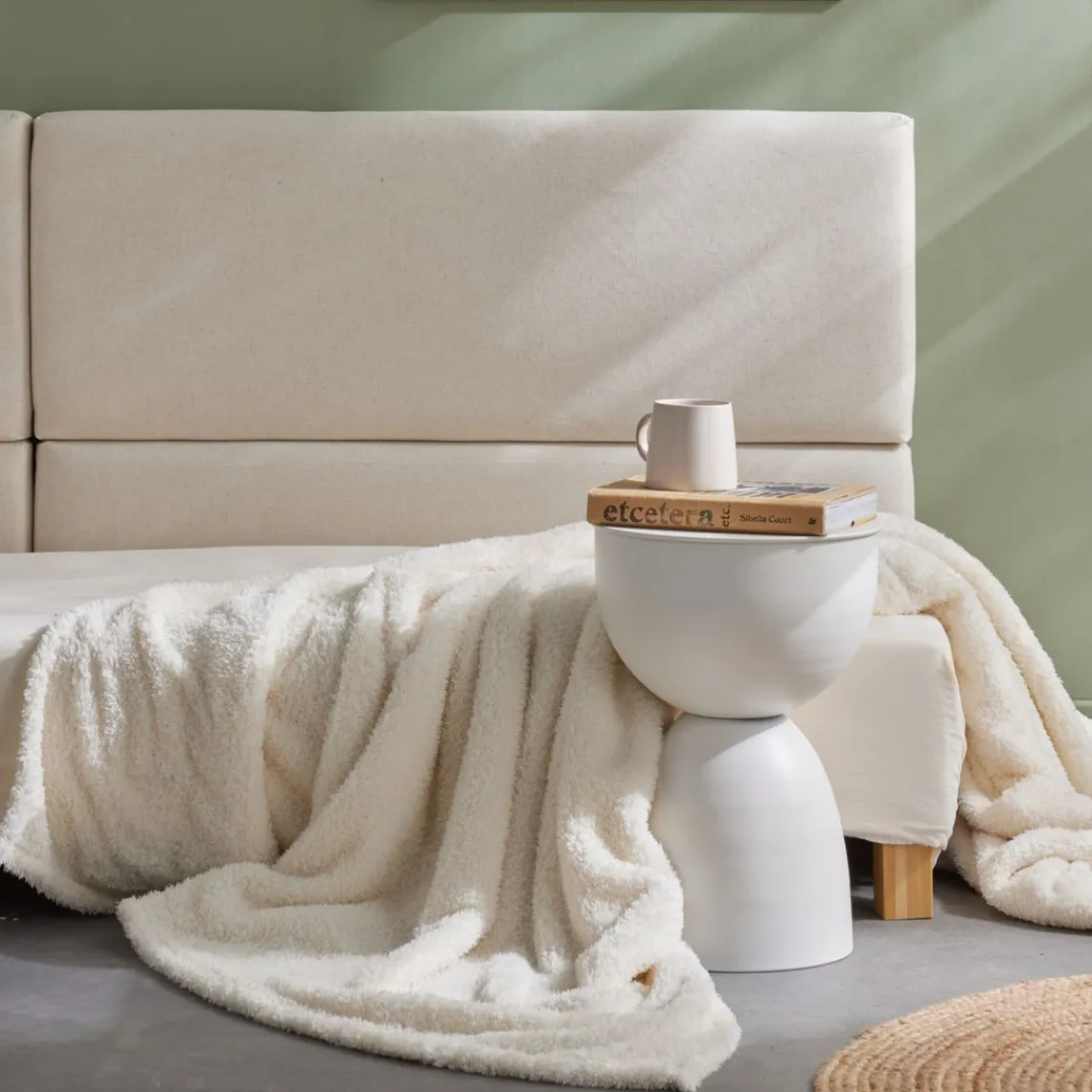 Today Plaid Teddy en Polyester 130 x 180 MATCHA + MOKA Creme Beige Ficelle Discount