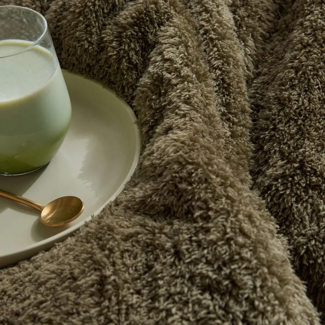 Today Plaid Teddy en Polyester 130 x 180 MATCHA Matcha Marron Best