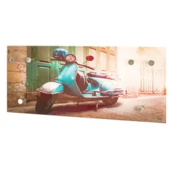 3S. x Home Portant à vetement mural en verre trempé avec motif scooter imprimé et 6 crochets en optique inox Clearance