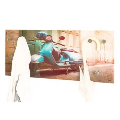3S. x Home Portant à vetement mural en verre trempé avec motif scooter imprimé et 6 crochets en optique inox Clearance