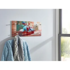 3S. x Home Portant à vetement mural en verre trempé avec motif scooter imprimé et 6 crochets en optique inox Clearance