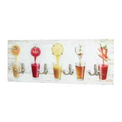 3S. x Home Portant à vetement mural en verre trempé avec motifs imprimés et 4 crochets optique inox Discount