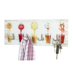 3S. x Home Portant à vetement mural en verre trempé avec motifs imprimés et 4 crochets optique inox Discount