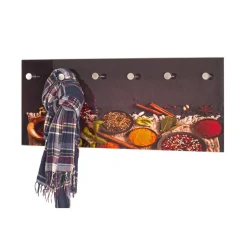 3S. x Home Portant à vetement mural en verre trempé avec motifs épices imprimés et 6 crochets optique inox Online