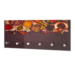 3S. x Home Portant à vetement mural en verre trempé avec motifs épices imprimés et 6 crochets optique inox Online