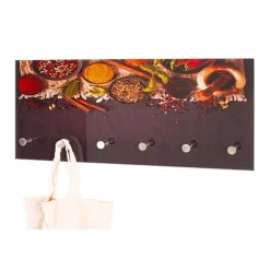 3S. x Home Portant à vetement mural en verre trempé avec motifs épices imprimés et 6 crochets optique inox Online