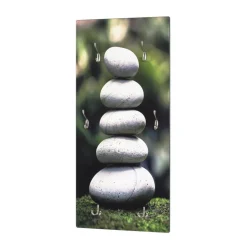 3S. x Home Portant à vetement mural MDF avec impression motif Stone par ultra violet et 6 crochets en optique inox Best