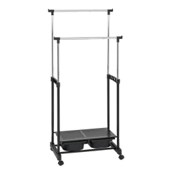 3S. x Home Portant à vetement sur roulettes double tringle métal et plastique Clearance