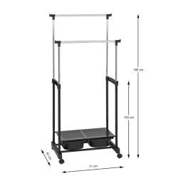 3S. x Home Portant à vetement sur roulettes double tringle métal et plastique Clearance