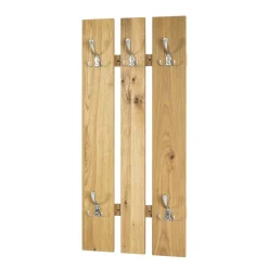 3S. x Home Portant mural finition chene véritable et 5 crochets optique inox Outlet