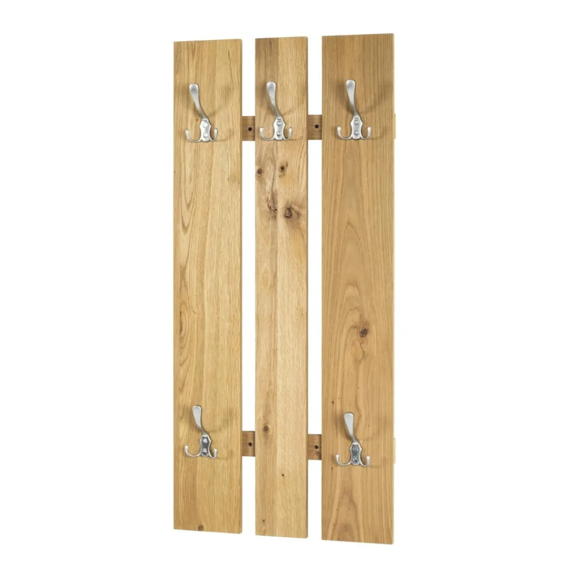 3S. x Home Portant mural finition chene véritable et 5 crochets optique inox Outlet