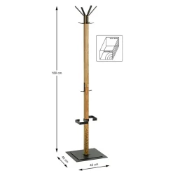 3S. x Home Porte manteau en bois avec crochets et pied métal noir