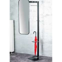 3S. x Home Porte manteau en métal noir crochets, porte-parapluies et boutons chromés Hot