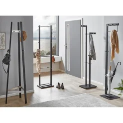 3S. x Home Porte manteau en métal noir crochets, porte-parapluies et boutons chromés Hot