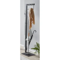 3S. x Home Porte manteau en métal noir crochets, porte-parapluies et boutons chromés Hot