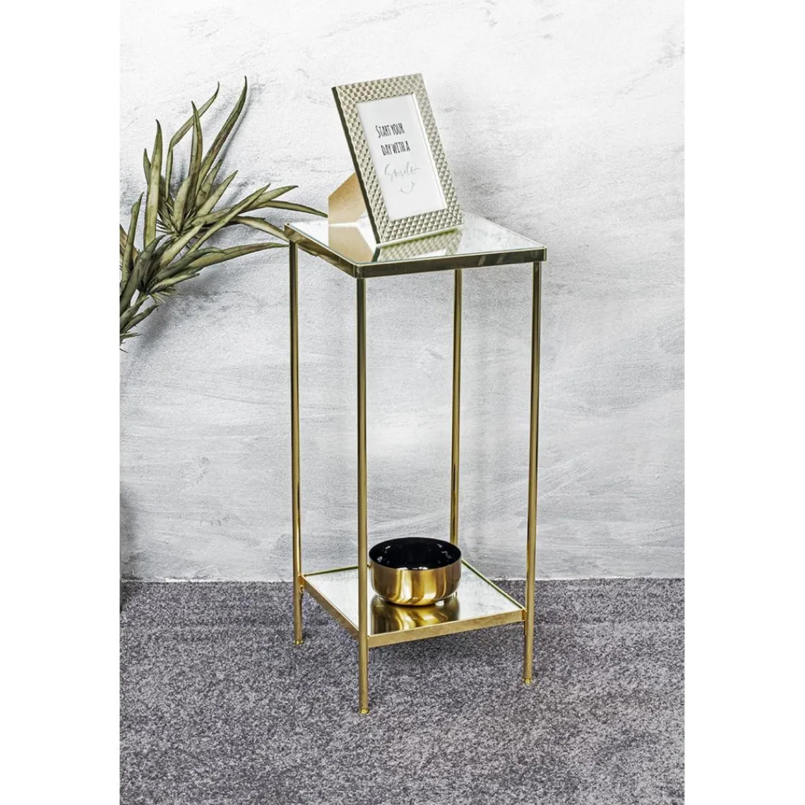 3S. x Home Porte plante en acier laitonné et étagères verre miroir Discount