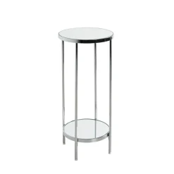 3S. x Home Porte plante en métal chromé et étagères en verre miroir