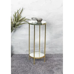 3S. x Home Porte plantes en métal laitonné avec étagères en verre miroir Outlet