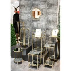 3S. x Home Porte plantes en métal laitonné avec étagères en verre miroir Outlet