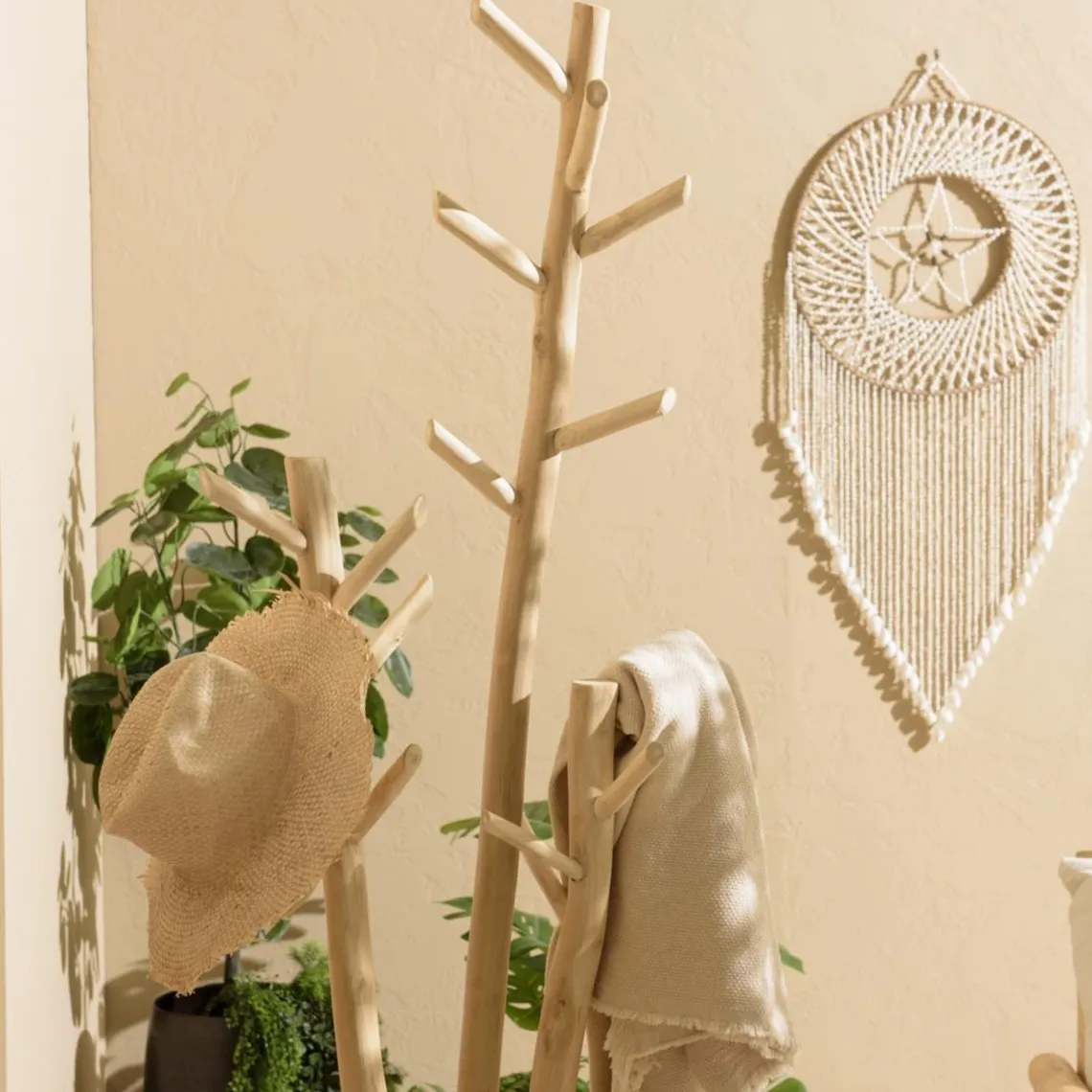 Macabane Porte-manteau 3 branches en Teck naturel WILL Beige Best