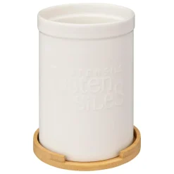 3S. x Home Pot à ustensiles couvercle bambou Blanc New