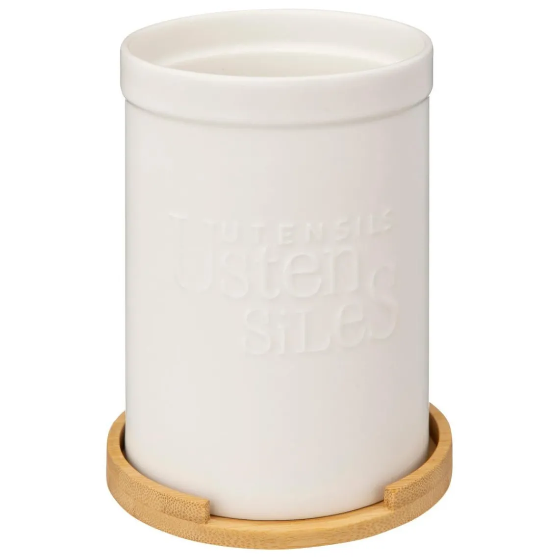 3S. x Home Pot à ustensiles couvercle bambou Blanc New