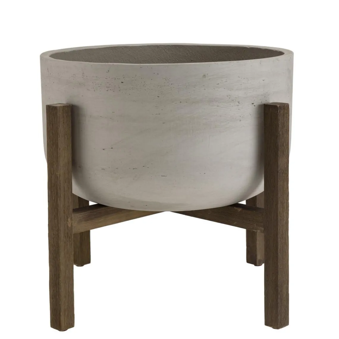 Macabane Pot de fleur rond en béton sur pieds en acacia marron HECTOR