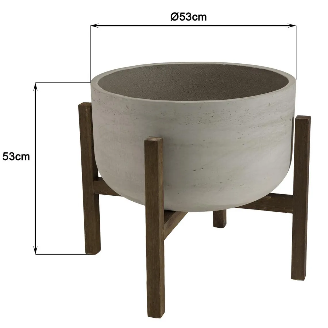 Macabane Pot de fleur rond en béton sur pieds en acacia marron HECTOR