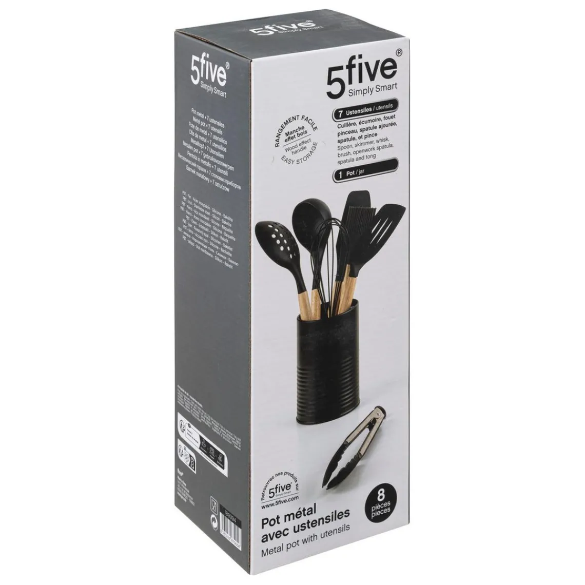 3S. x Home Pot métal noir à ustensiles avec 7 accessoires Clearance