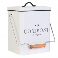 3S. x Home Poubelle de compostage blanc en métal et bois 5l COMPOX Hot