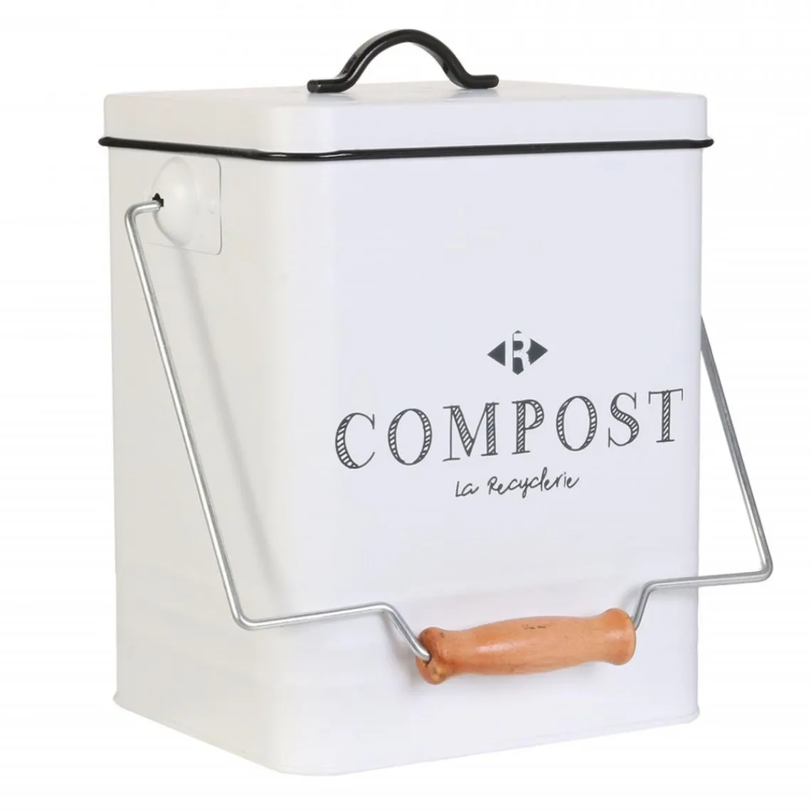 3S. x Home Poubelle de compostage blanc en métal et bois 5l COMPOX Hot
